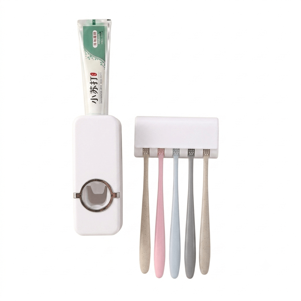 Sticky wall-mounted toothpaste squeezer, toothbrush holder set