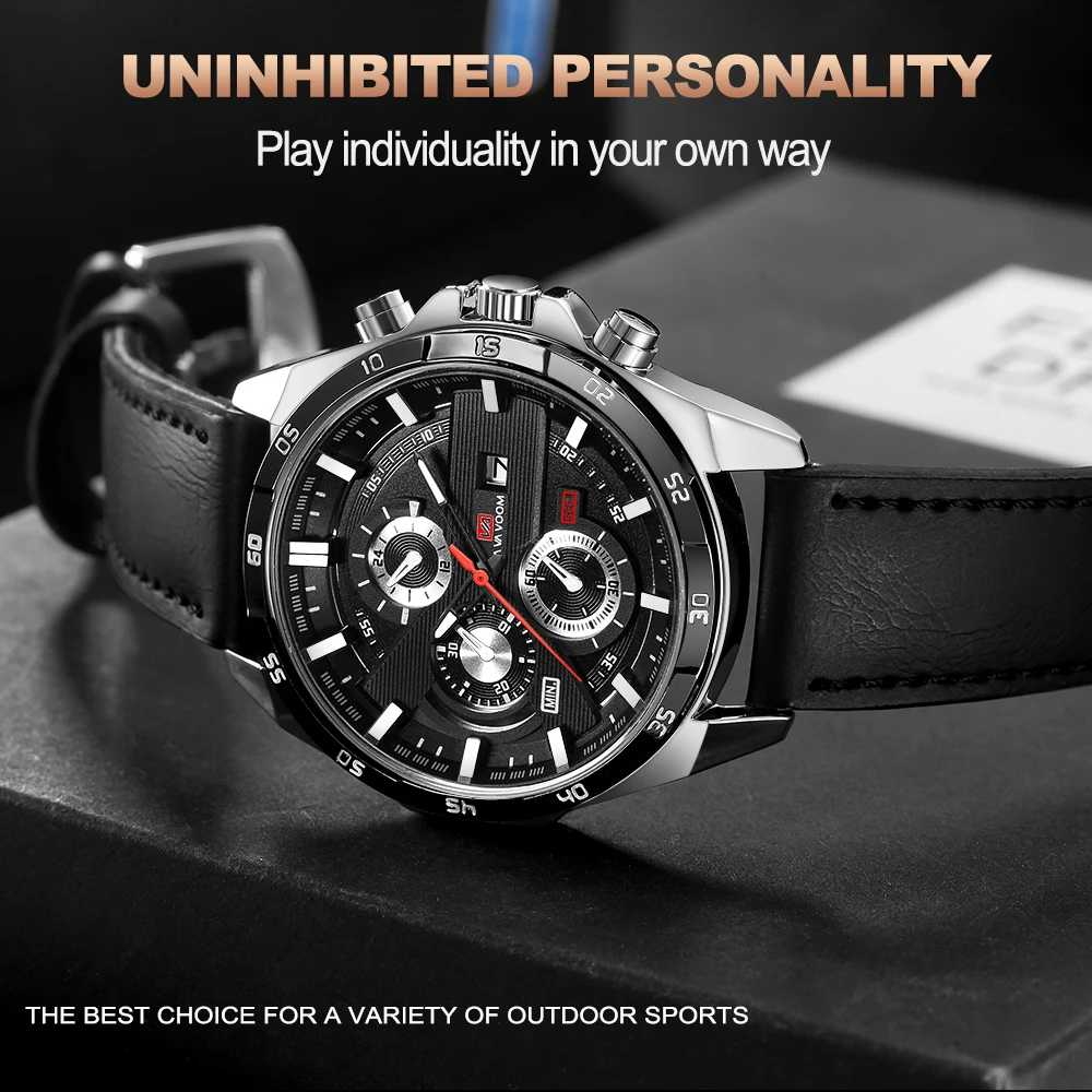 Premium 46mm Large Leather Quartz Sports Wristwacth For Mens - Image 3